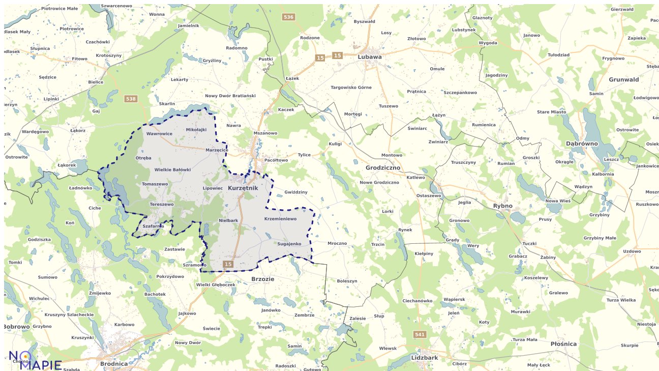 Mapa obszarów ochrony przyrody Kurzętnika